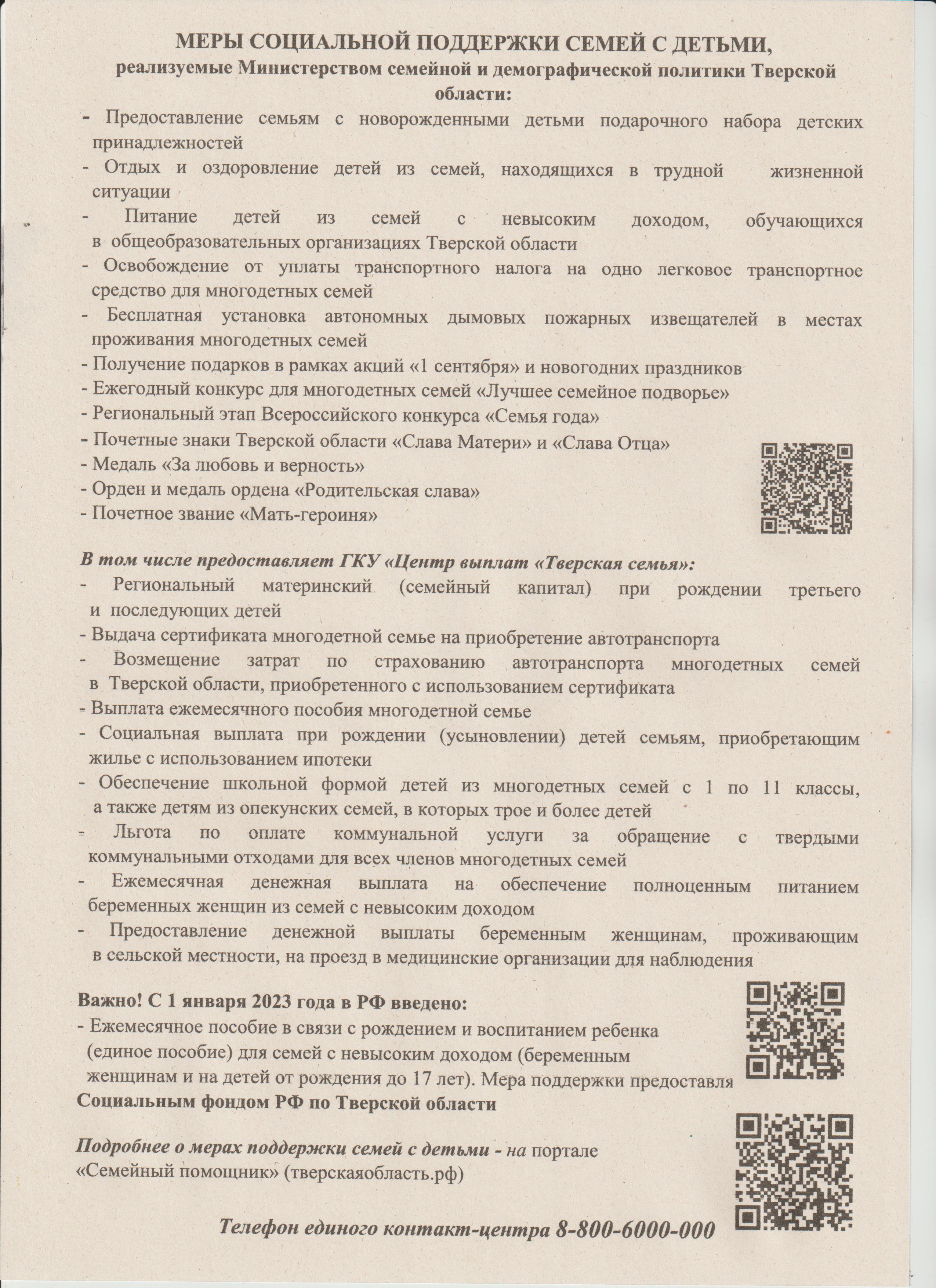Меры социальной поддержки семей с детьми, реализуемые Министерством семейной и демографической политики Тверской области